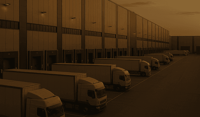 Logistics trucks parked at depot